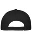 A black 5-panel cap made from organic cotton, featuring a rear adjustment strap and ventilation holes.