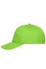 A vibrant green 5 panel cap made of organic cotton, featuring a pre-curved brim and logo on the front.