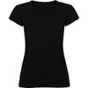 A black Victoria T-Shirt with a v-neck and short sleeves. It features a fitted design and has a logo.
