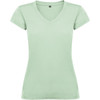 A light green V-neck T-shirt featuring short sleeves and a streamlined design. It includes a branding logo.