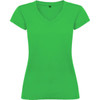 A green Victoria T-Shirt with a V-neck and short sleeves, featuring a branding logo.