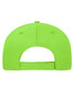 A vibrant lime green 5 Panel Sandwich Cap made from organic cotton, featuring a branding logo.