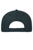 A dark green 5-panel sandwich cap made of organic cotton, featuring a logo on the back.