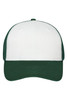 A green and white 6 panel mesh cap with a curved brim and ventilation holes on the sides.