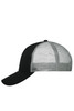 A black and grey six-panel mesh cap featuring a curved brim and a rear mesh design. Includes a logo on the front.