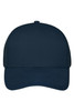 A navy blue 6 panel mesh cap featuring a solid front and mesh sides, with a brand logo on the front.