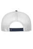 A 6-panel mesh cap featuring a navy brim and a breathable white mesh backing, with an adjustable strap.