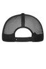 A black six-panel mesh cap featuring a mesh back and an adjustable strap. It includes a logo.