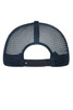A dark navy blue 6-panel mesh cap with a adjustable strap at the back and a logo on the side.