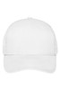 A white 6 panel mesh cap with a curved brim and a logo on the front. The mesh panels are on the sides and back.