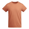 A plain orange T-shirt featuring a round neckline and short sleeves. Branding is present.