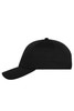 A black 6 panel sports cap featuring a curved brim and a logo on the front.