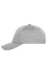 A grey 6 panel sports cap with a curved brim and a logo on the front.