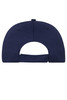 A navy blue 6 panel sports cap featuring a vented back and an adjustable strap. It has a logo on the back.