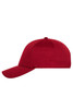 A red 6-panel sports cap with a curved brim, featuring an adjustable back and a logo.