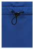 A close-up of the drawstring detail on a vibrant blue garment. The fabric appears smooth and lightweight.