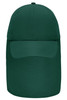 A green 6 panel cap with a neck guard, featuring a curved brim and a logo on the front.