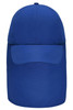 A blue six-panel cap featuring a neck guard and a stitched peak, designed for headwear protection.