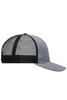 A grey and black 6-panel mesh trucker cap with a mesh back and a curved brim. It features a logo on the front.