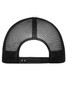 A black mesh trucker cap featuring a snapback closure and a branded logo on the back.