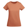 A women's T-shirt in a warm terracotta colour with a classic crew neck and short sleeves. It features a logo.
