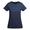 A navy women's T-shirt with a classic crew neckline and short sleeves. It features a logo.