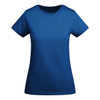 A blue women's t-shirt featuring a classic crew neckline and short sleeves, with branding visible.