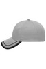A grey 6 panel cap with a black piped detailing and a curved visor. The cap features ventilation holes and a logo.