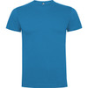 A blue premium T-shirt featuring a crew neckline and short sleeves. It has a logo on the label.