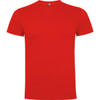 A red Dogo Premium T-Shirt with a round neckline and short sleeves, featuring a logo on the collar.
