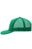 A green 5 Panel Flat Peak Cap featuring a mesh back and a solid front panel. It includes a logo on the front.