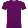 A purple T-shirt with a simple design and a logo at the neckline.