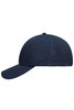 A navy laser cut cap featuring perforated detailing on the crown and a curved brim. It has a logo on the side.