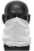 A black mannequin head displays a white polyester drawstring bag. The bag has a smooth texture and a slight sheen.