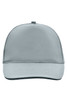 A grey 5 Panel Promo Sandwich Cap featuring a curved brim and a logo on the front.