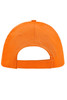 An orange 5 Panel Promo Sandwich Cap featuring an adjustable strap at the back and a logo on the side.