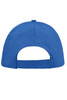 A blue 5-panel promo sandwich cap featuring a logo on the back. The cap has an adjustable strap.