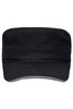 A black Military Sandwich Cap with a structured design, featuring a logo on the front.