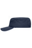 A military-style cap in navy blue, featuring a flat top and a curved brim, with ventilation eyelets.