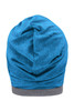 A blue Heather Summer Beanie featuring a textured fabric and a grey trim at the bottom.