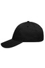 A black 6 panel workwear cap featuring a curved peak and an adjustable strap at the back. It includes a logo.