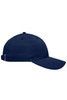 A navy 6-panel workwear cap with a curved peak and an adjustable strap at the back. Features a branding logo.