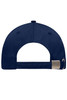 A navy blue 6 panel workwear cap featuring a buckle closure at the back and a branded logo.
