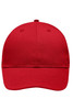 A red six-panel workwear cap with a curved brim and a logo on the front.
