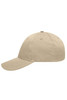 A beige 6 panel workwear cap with a curved brim and a logo on the front. Suitable for outdoor activities.