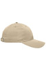 A beige six-panel workwear cap with a curved brim and an adjustable strap at the back.