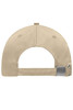 A beige 6 panel workwear cap with a curved brim and an adjustable strap at the back, featuring a logo.