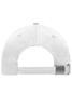 A white 6 panel workwear cap featuring a rear adjustable strap and a logo.