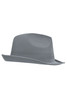 A grey promotional hat with a structured design and a wide brim, featuring a logo on the side.