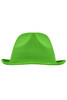 A bright green promotional hat with a wide brim and a textured surface. Features a logo on the front.